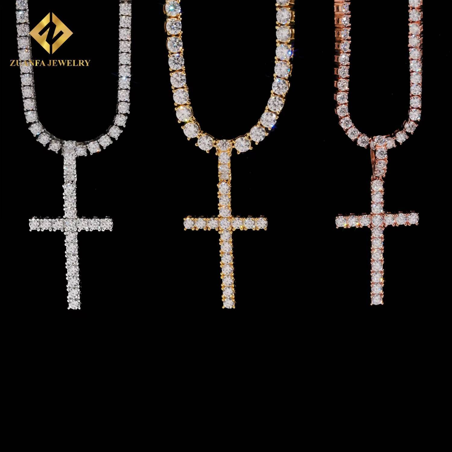 Hot Sale 925 Sterling Silver Iced Out Fire Pendant VVS Moissanite Cross Hip Hop Charm Pendant Pass Diamond Tester