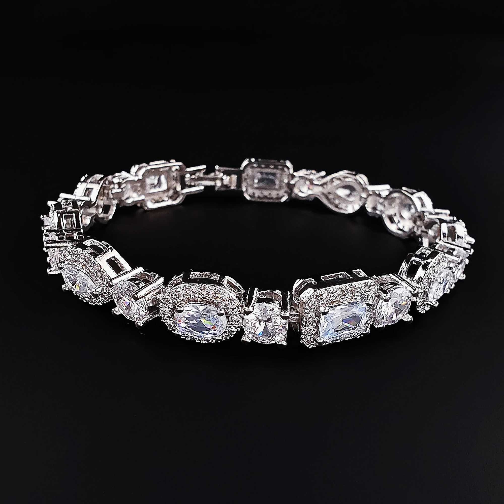 2024 New Luxury Oval Rectangular Silver Bracelet Womens Anniversary Gift Jewelry Bulk Sales S7208 Y250329