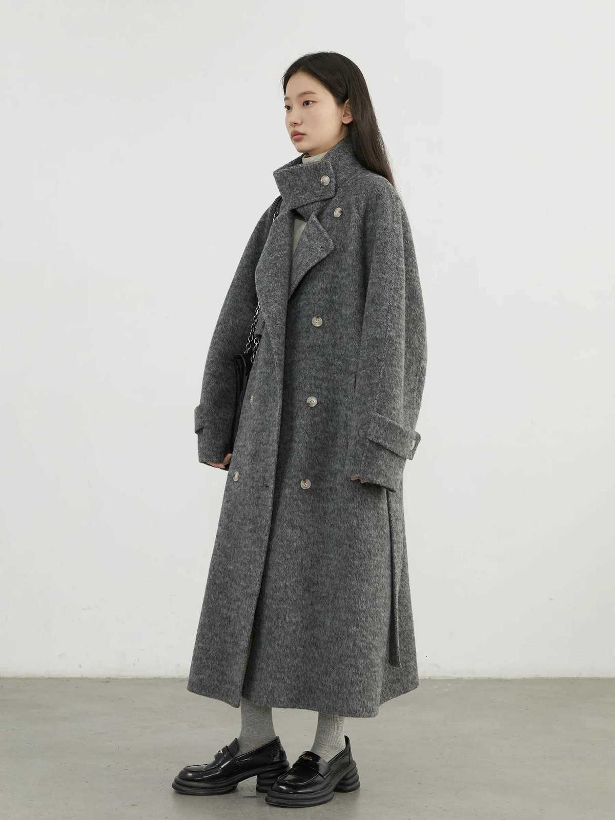 CHIC VEN Women Woolen Coats Loose Stand Collar Doublesided Overcoat Female Outerwear Office Ladies Clothing Autumn Winter 2024T251101