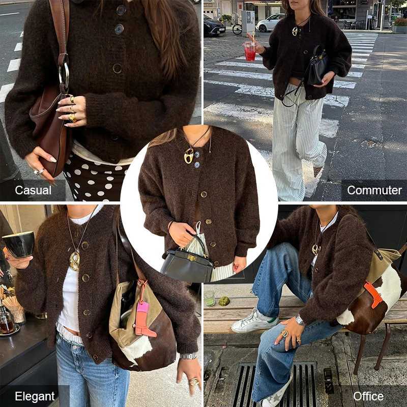 Autumn Winter Womens Cardigan Wool Sweater New Retro Solid Color Round Neck Long Sleeved Loose Casual Versatile Top ropa mujerT251101