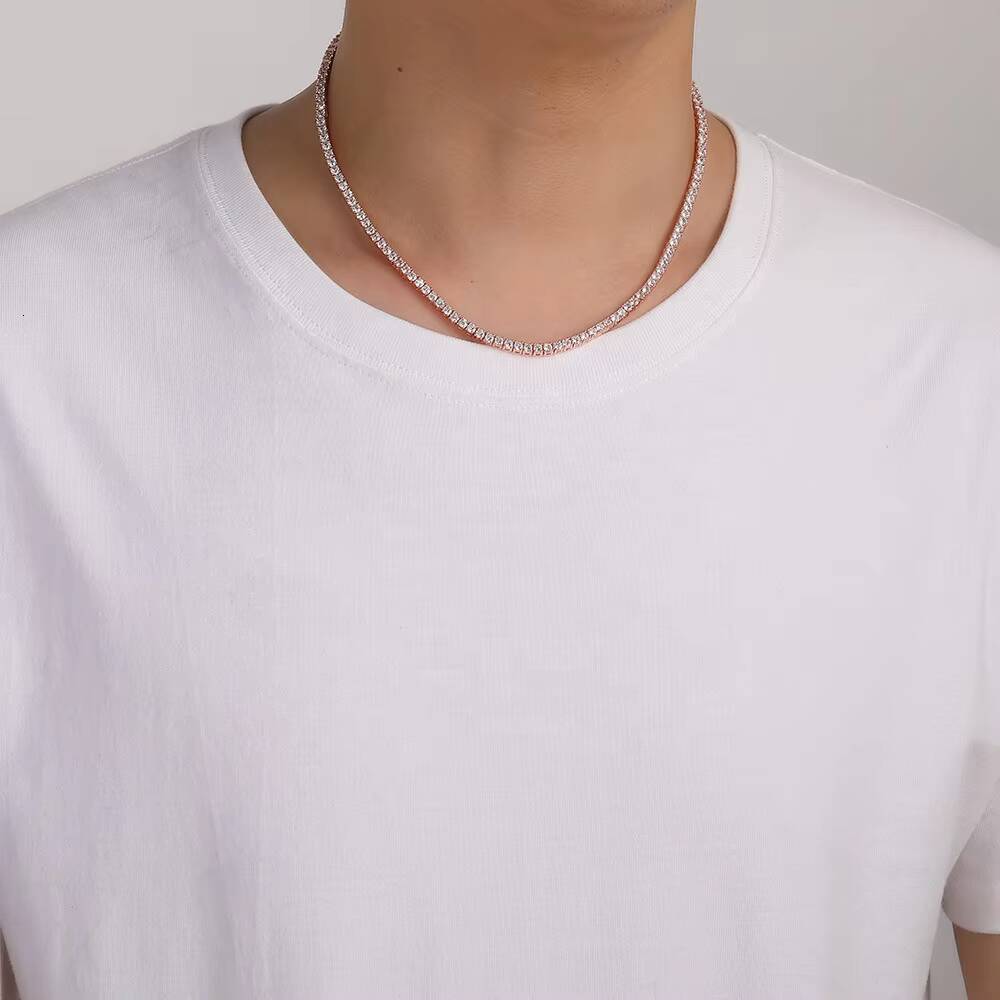 Diamond Vvs Rose Gold Pure 925 Sterling Silver 2mm Wholesale Tennis Moissanite Chain Link Necklace