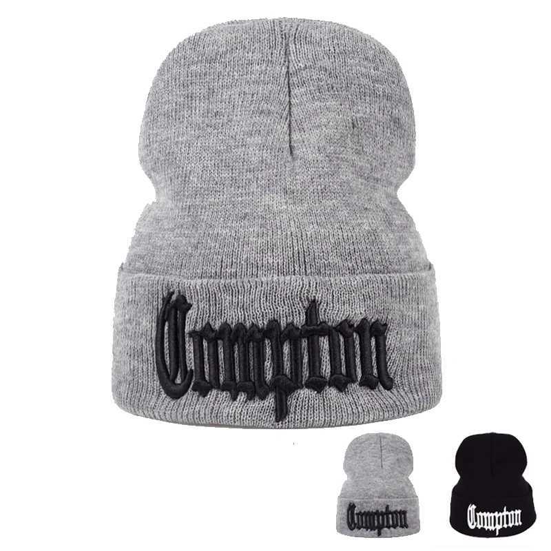 Unisex COMPTON Letter Embroidery Beanies Autumn and Winter Warm Knitted Hat Outdoor Casual Caps Hip Hop Caps for Women MenXJ251101