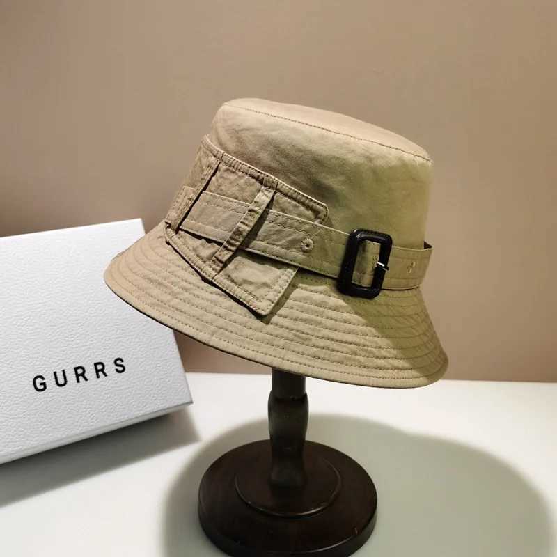 Designer brand fashionable womens belt buckle bucket hat luxury sunset Panama flat fisherman hat casual beach sun hat potted hat Y250329