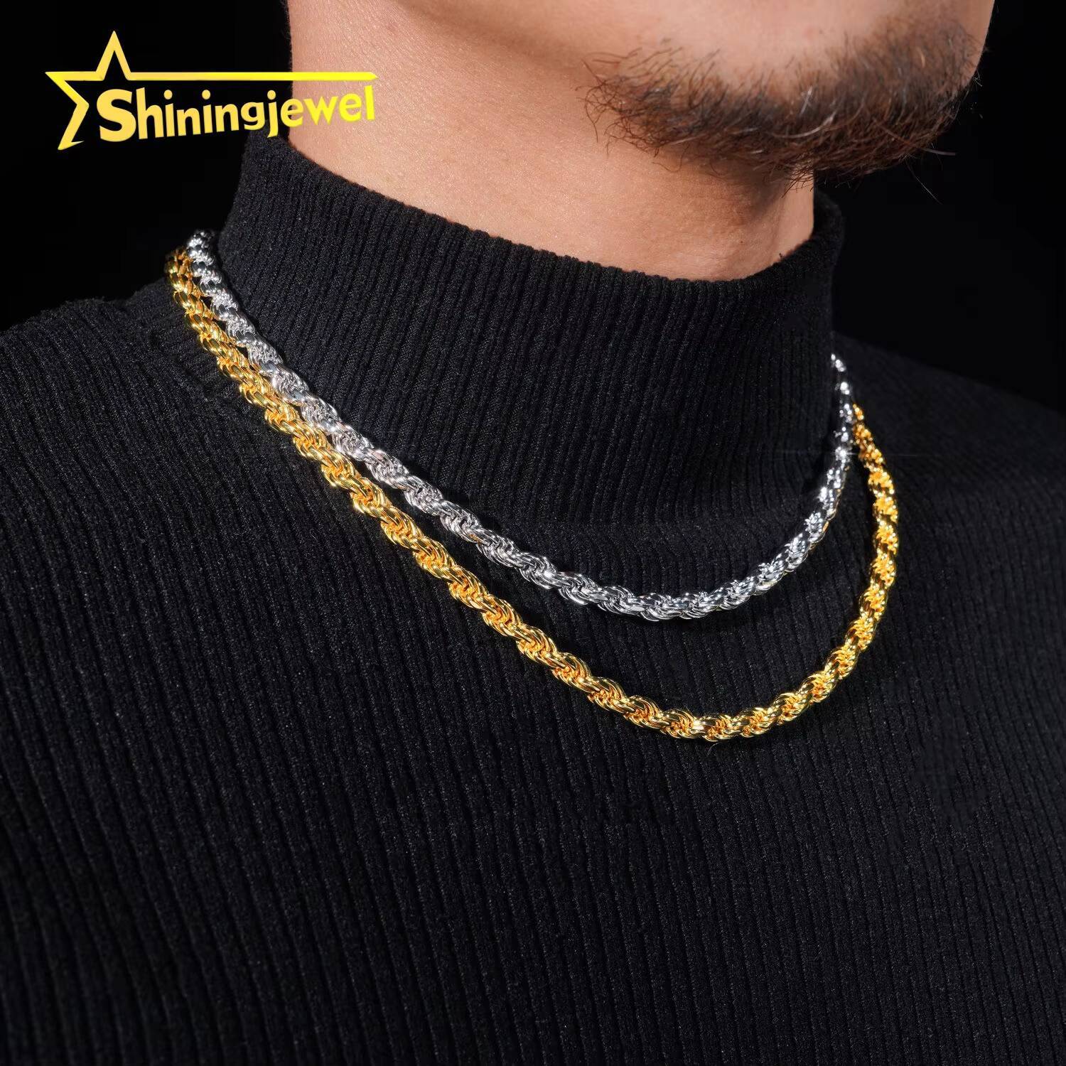 Real Gold Plated 6mm Pass Diamond Tester Stainless Steel Moissanite Rope Chain Cadena Not Tarnish