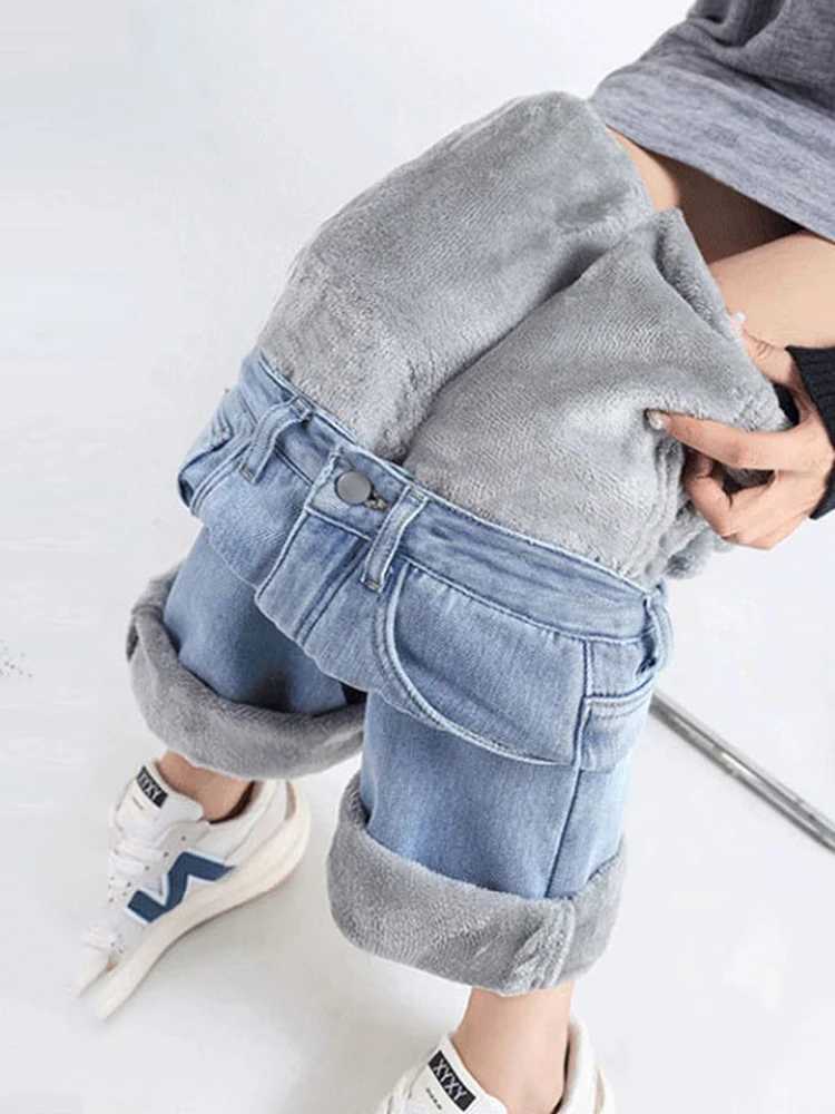 Women Thicken Baggy Straight Jeans Winter Warm High Waist Velvet Lined Wide Leg Denim Pants Korean Fashion Solid Casual Vaqueros J251031