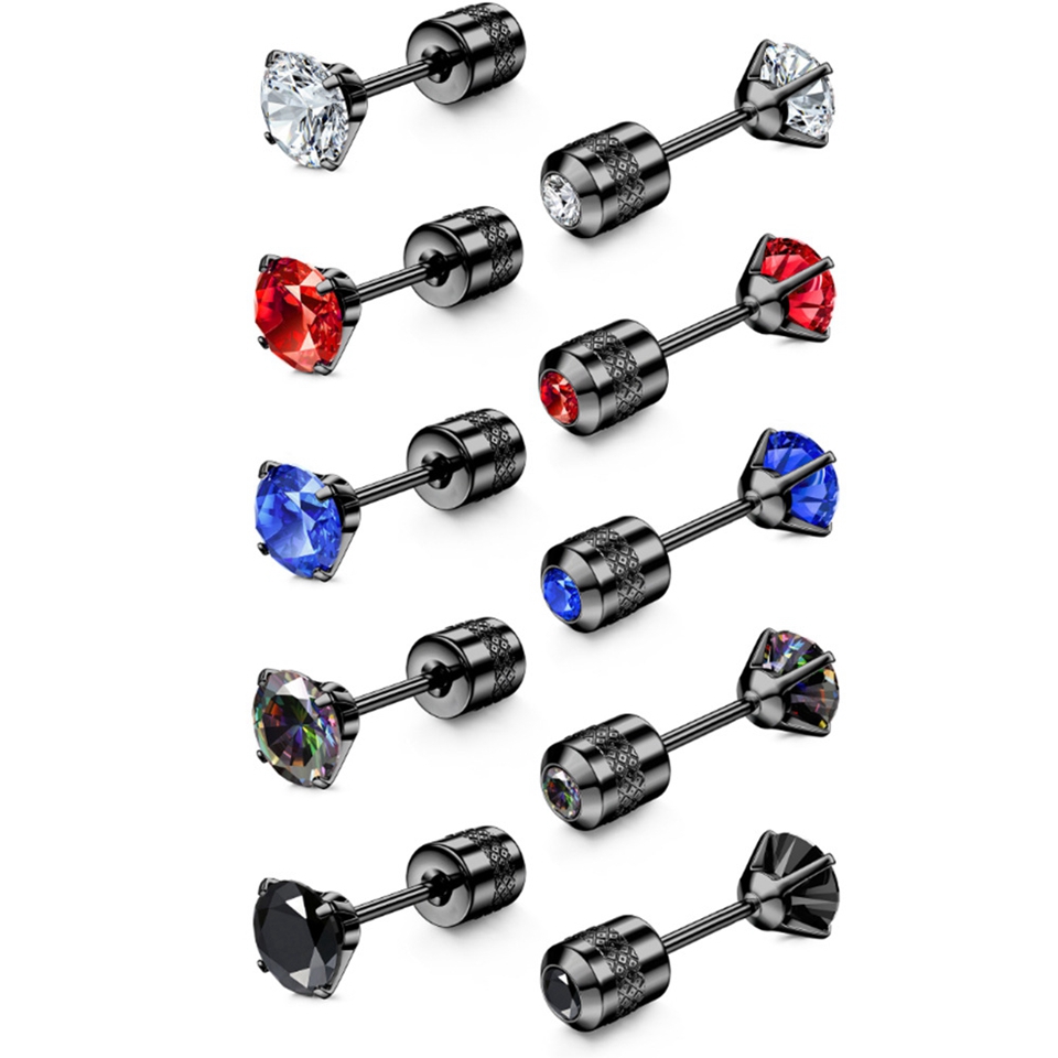 1pair Medical Stainless steel Red Crystal Zircon Diamond Ear Studs Earrings Tragus Cartilage Hypoallergenic Screws Piercing Jewelry for men women