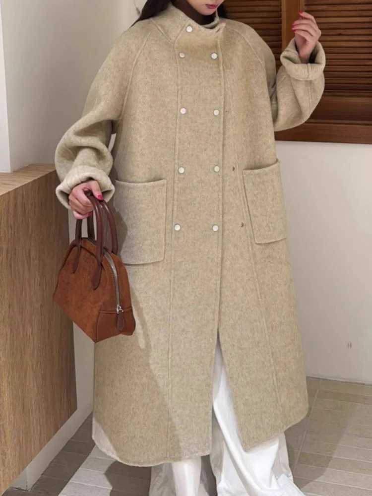 ZMEENNA Womens Mid Length Wool Blend Coat Warm Winter Outerwear Oversized Elegant Loose Fit Brown Camel ZM4432T251101