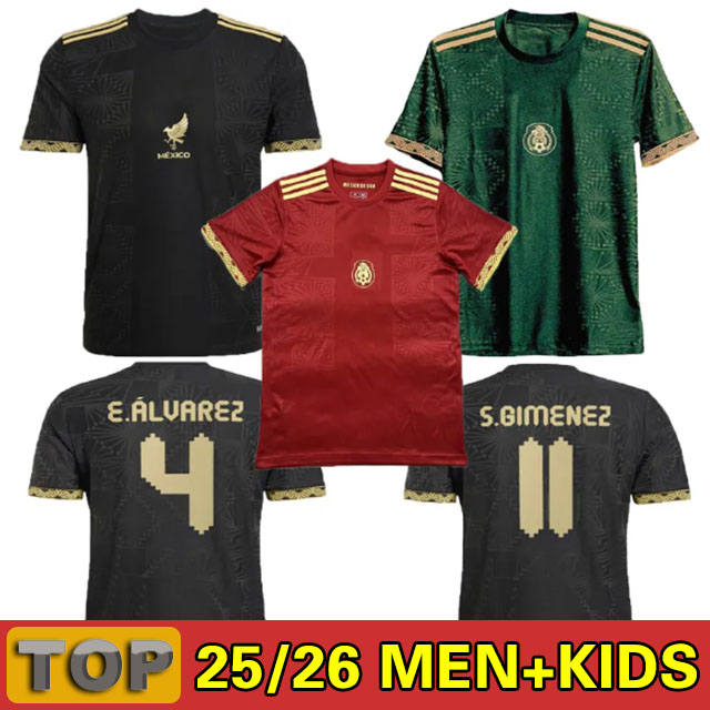 new Mexico 2025 Copa Soccer Jerseys Goalkeeper GIMENEZ 25 26 Fans Player Version Pre Match Kits Mexiko Kids Sets Women Football Shirt Pea Design Uniform black