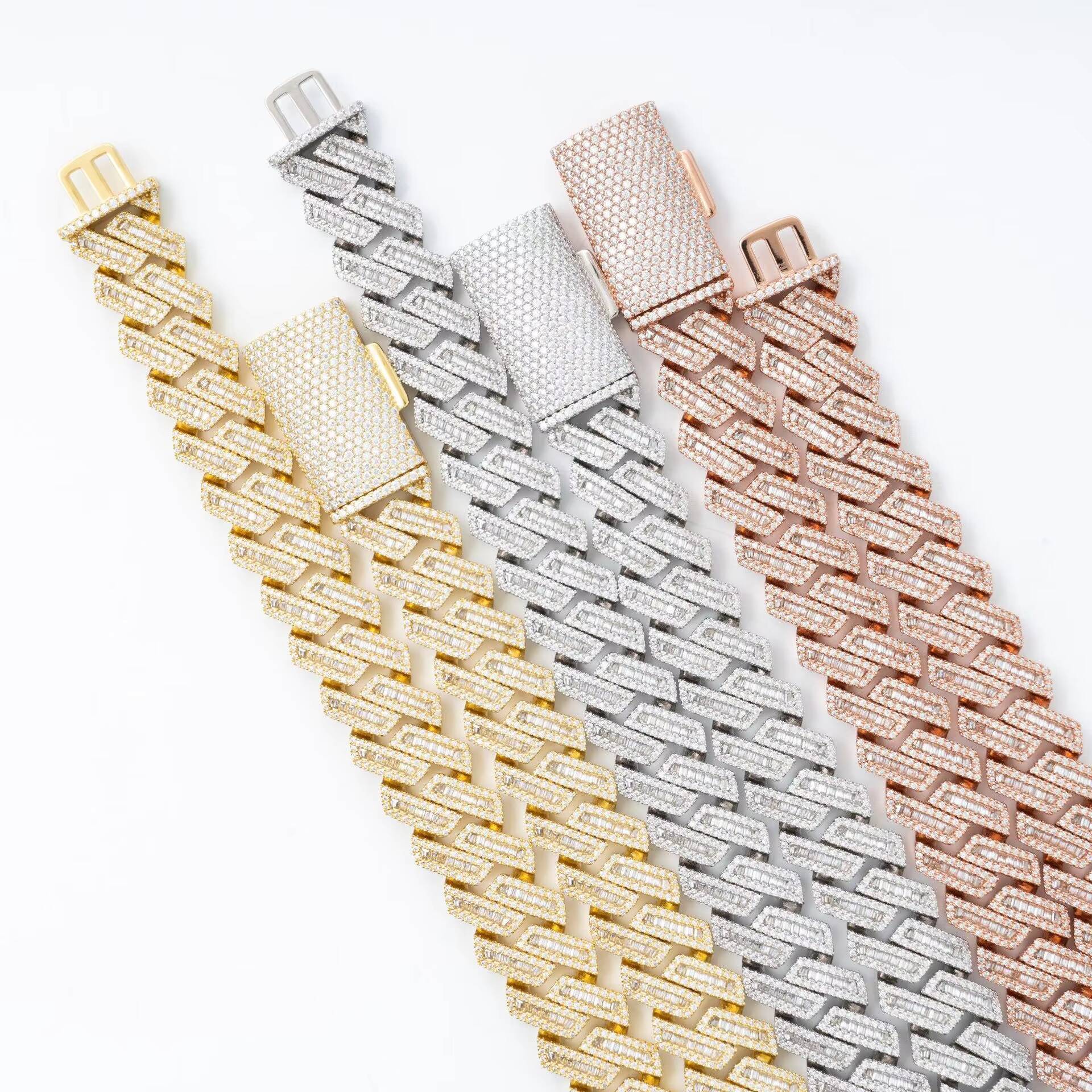 Cuban Link Chain Hiphop 925 Sterling Silver Diamond Tester Moissanite Rose Gold Plated Full Jewelry Necklace Chain