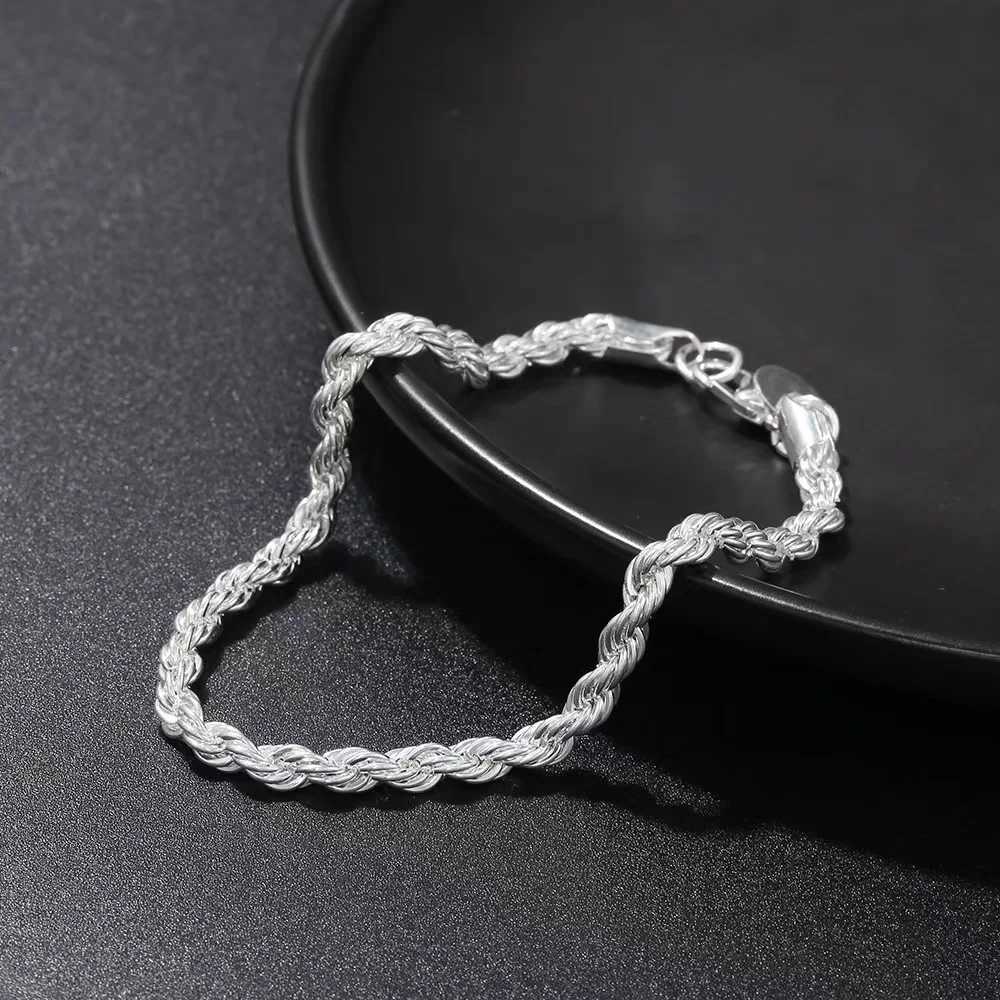 New 925 sterling silver bracelet for men fashionable hip-hop punk twist rope Chian bracelet unisex style simple classic jewelry Y250329