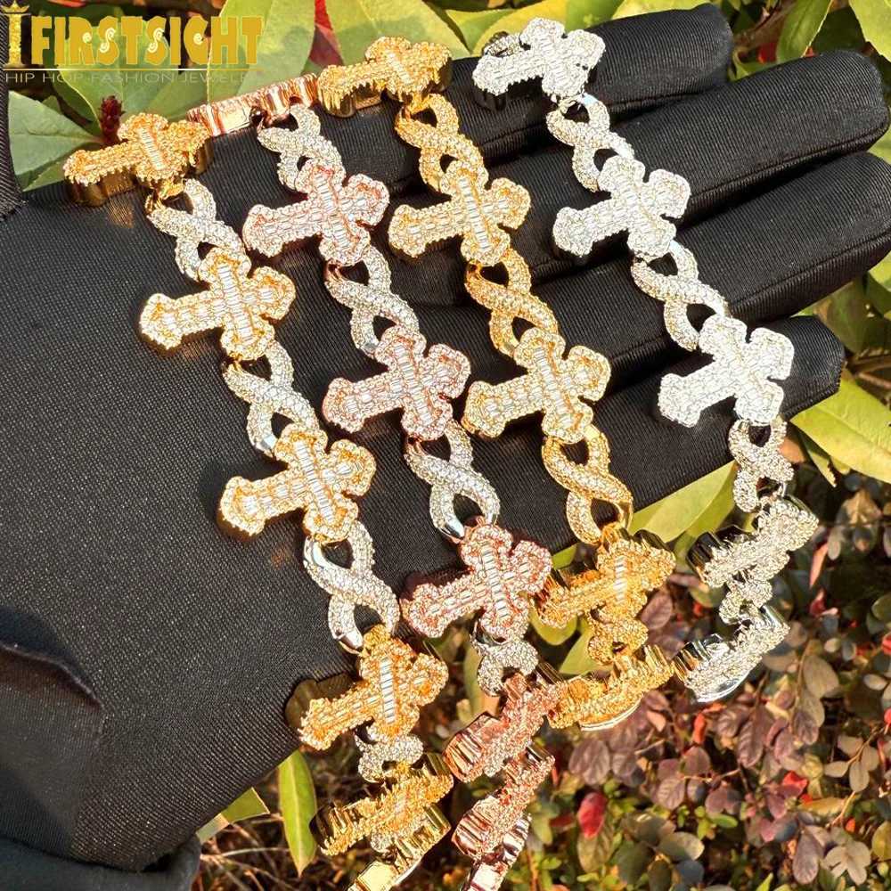 New Iced Out Infinity Cross bracelet suitable for women two tons of shiny cubic zirconia cubic chain charm bracelet hip-hop jewelry Y250329