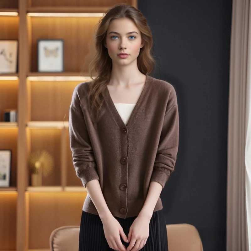 Autumn Fashion Sweater Jacket Korean Women Vneck Longsleeved Cardigan Sweater Elegant Singlebreasted Casual Womens KnitwearT251101