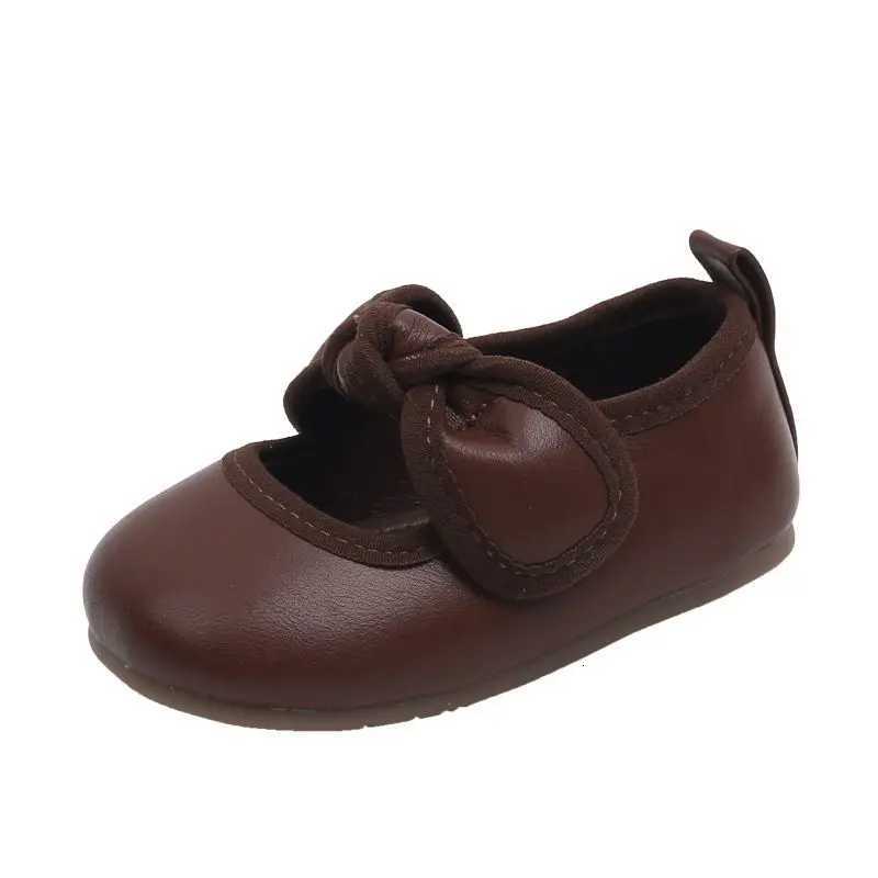 Baby Girls Walking Shoes Round Toes Nonslip Kids Flats Soft Sole 2025 New Girls Princess Shoes Solid Color Versatile Sweet BowsT251101
