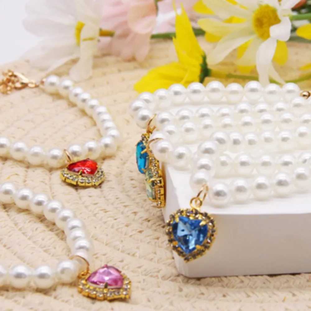 Luxury pearl pet collar pet cat and dog collar love pendant pet supplies love crystal necklace kitten necklace X250401