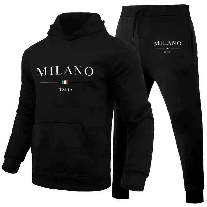 Mens Sports Hoodie Set Luxury Milan Print Sweatshirt Sweatpants Mens Hooded Top Jogger Pants Set Casual Streetwear SportswearT251101