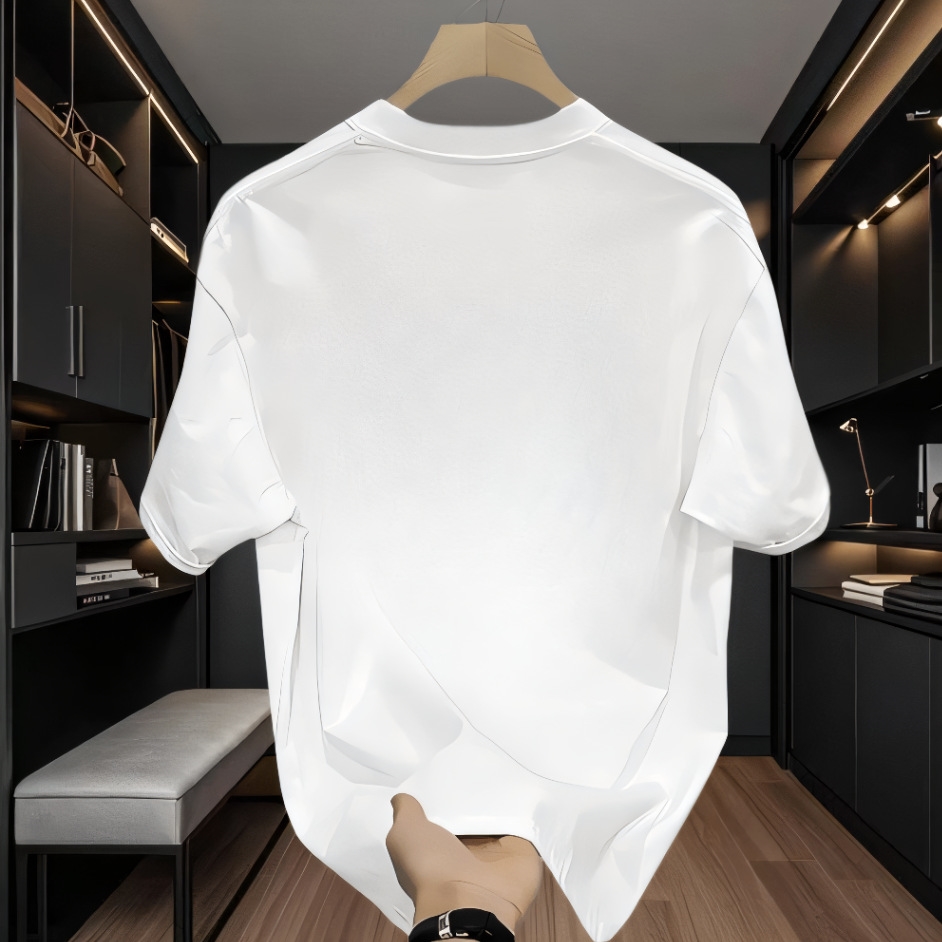 2025 summer new heavy cotton short-sleeved T-shirt men's loose trend fashion high-end half-sleeved top men's large size black white
