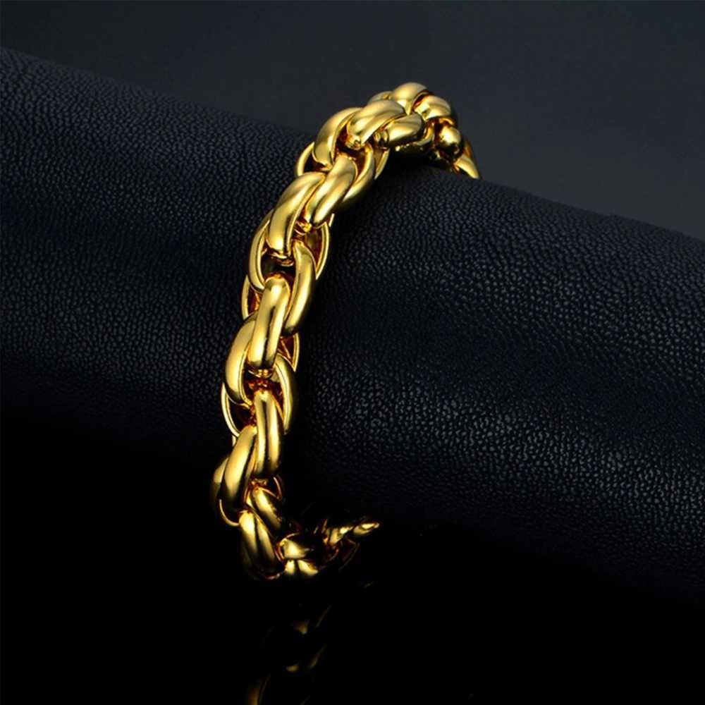 10mm Miami Rope Chain Bracelet Hip Hop Punk Gold Plated Jewelry Stainless Steel Mens Bracelet Y250329