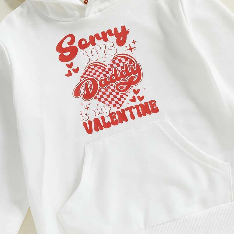 Ddmyshoesvip Kids Girls Boys Fall Hoodies Fashion Letters Heart Print Long Sleeve Hooded Sweatshirt Valentines Day Clothes Pullovers