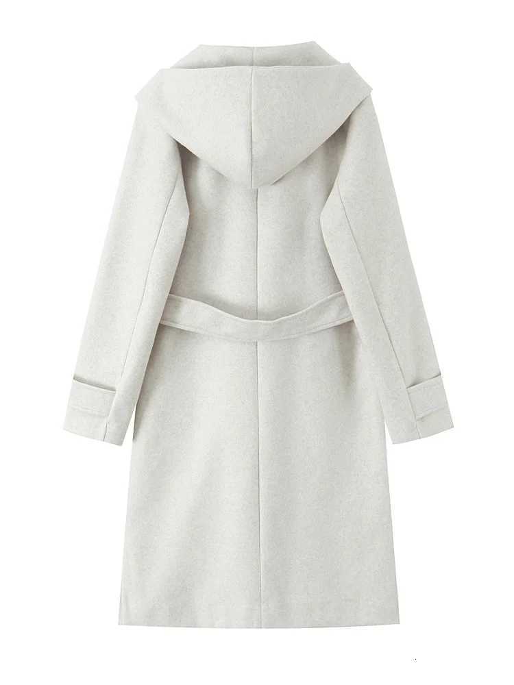 HH Women Fashion Pockets Belt Doublebreasted Hooded Long Coat Autumn Winter Female Temperament Long Sleeve Streetwear JacketT251101