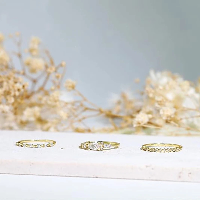 Womens Stackable Gold Ring Dainty 14K Fashion Galvanized Non Burnt Paint Cubic Zirconia Jewelry Sizes 610 250326