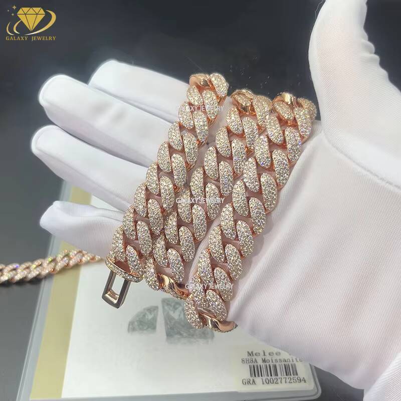 Hip Hop Jewelry 10mm 15mm D Color Moissanite Diamond 925 Sterling Silver Chain Miami Cuban Bracelet Necklace For Men