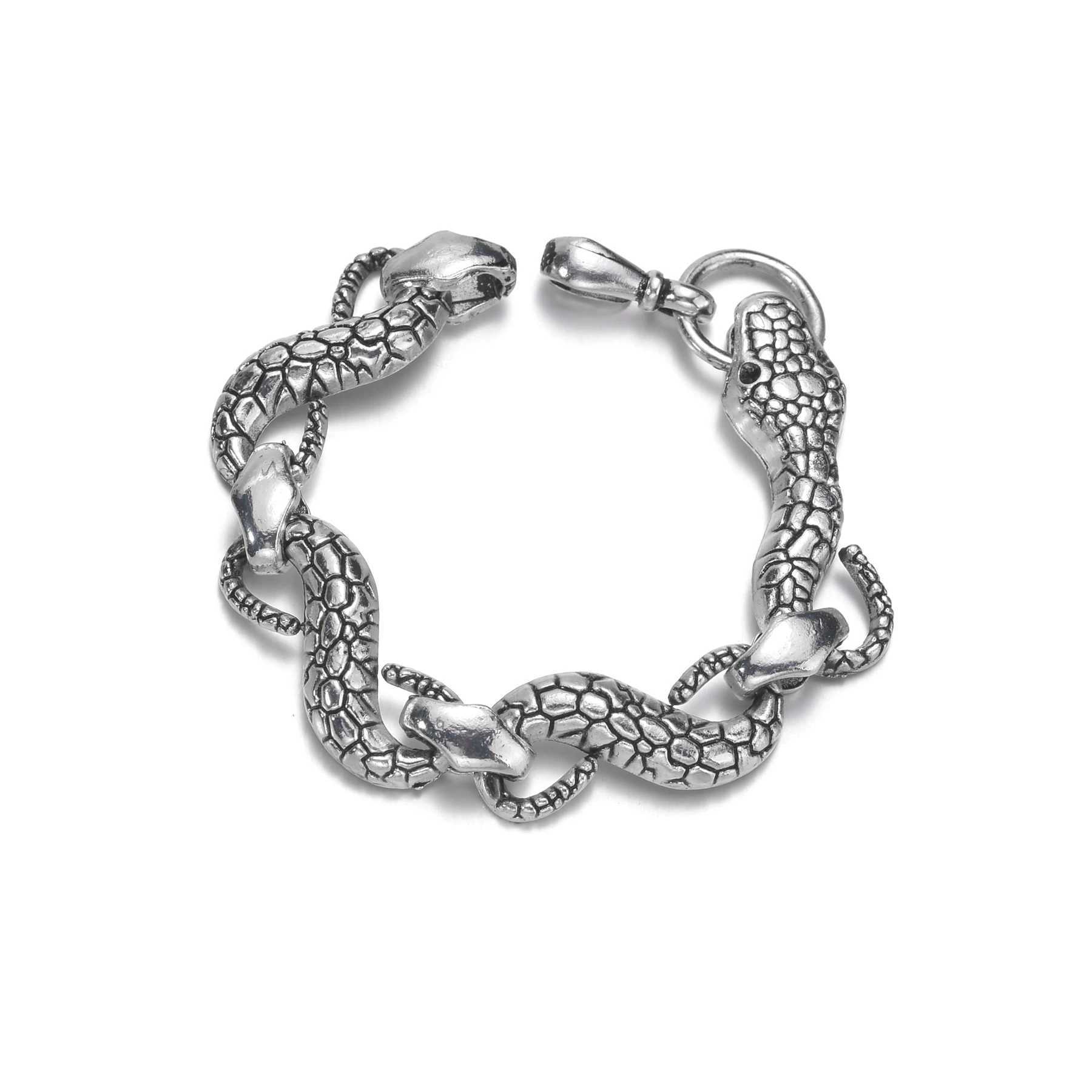 Punk Gothic Stainless Steel Cuban Chain Snake Bracelet Mens Fashion Animal Link Bracelet Gift Wholesale Y250329