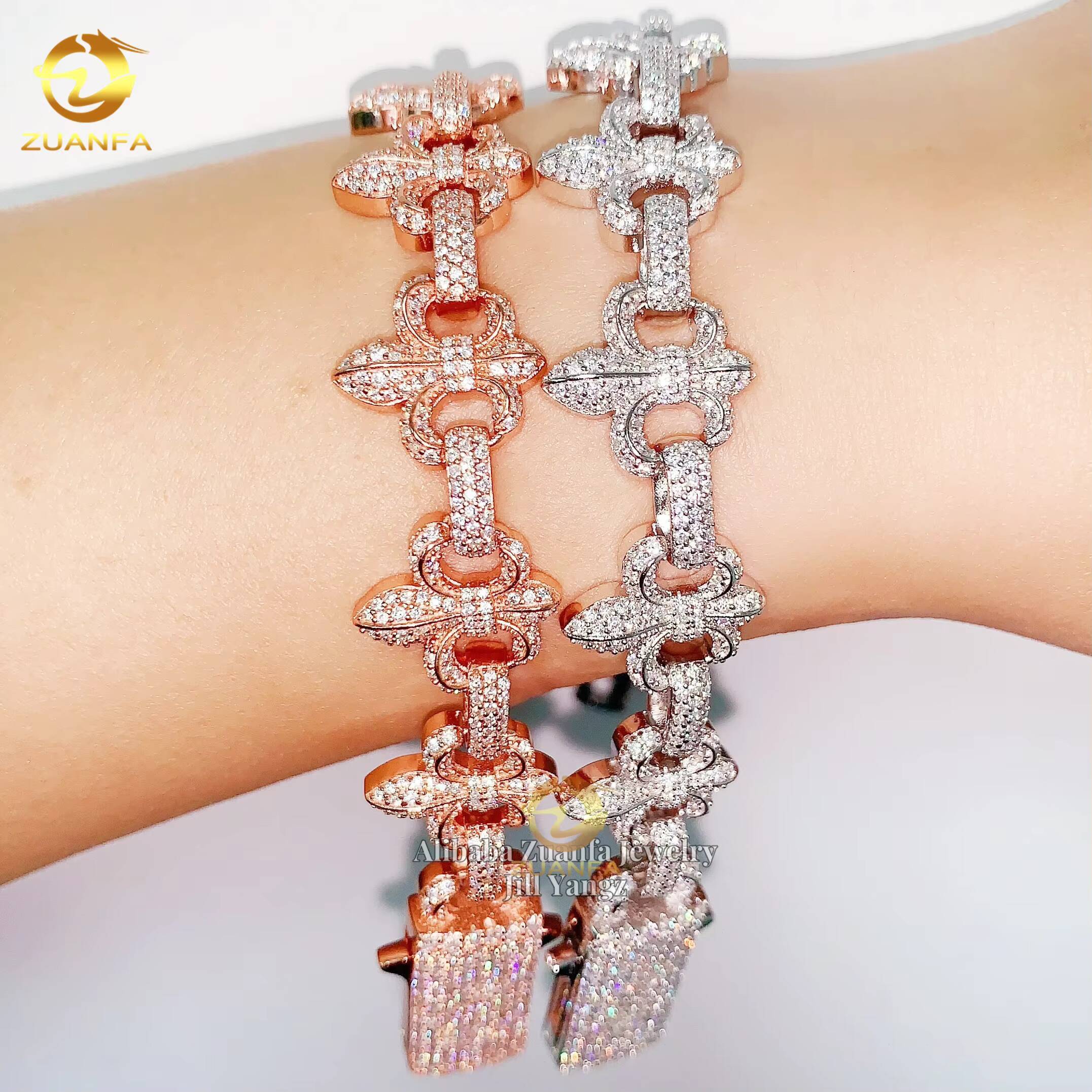 New Design Fancy Shape Moissanite Cuban Chain Heart Cross Bracelet Necklace Moissanite Bracelet Men