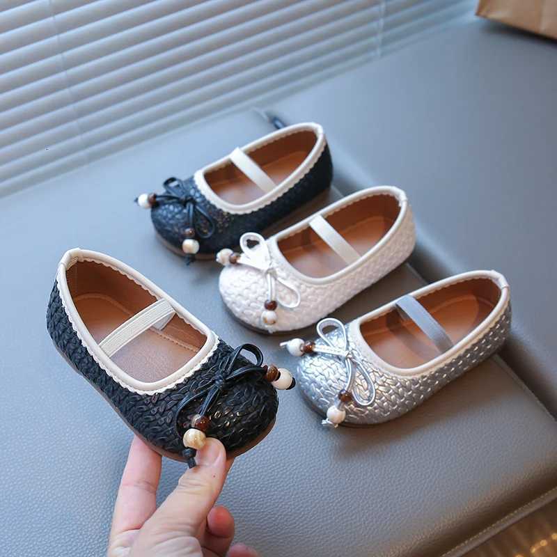 Girls Casual Leather Shoes Weave Sweet Kids Flats with Simple Bows 2025 Autumn New Children Princess Dance Shoes Korean StyleT251101