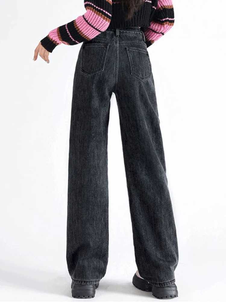 Women Thicken Baggy Straight Jeans Winter Warm High Waist Velvet Lined Wide Leg Denim Pants Korean Fashion Solid Casual Vaqueros J251031