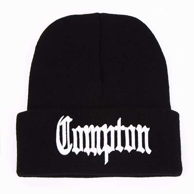 Unisex COMPTON Letter Embroidery Beanies Autumn and Winter Warm Knitted Hat Outdoor Casual Caps Hip Hop Caps for Women MenXJ251101