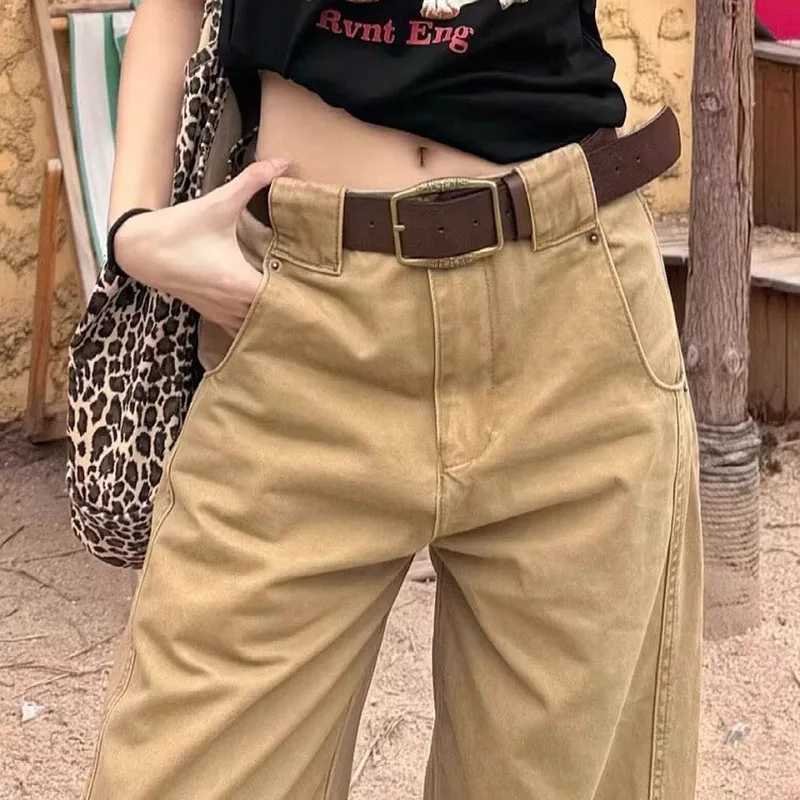 Autumn Korean Retro WomenS Loose Straight Leg Jeans High Street Casual Wide Leg Pants Coffee Colored Jeans J251031