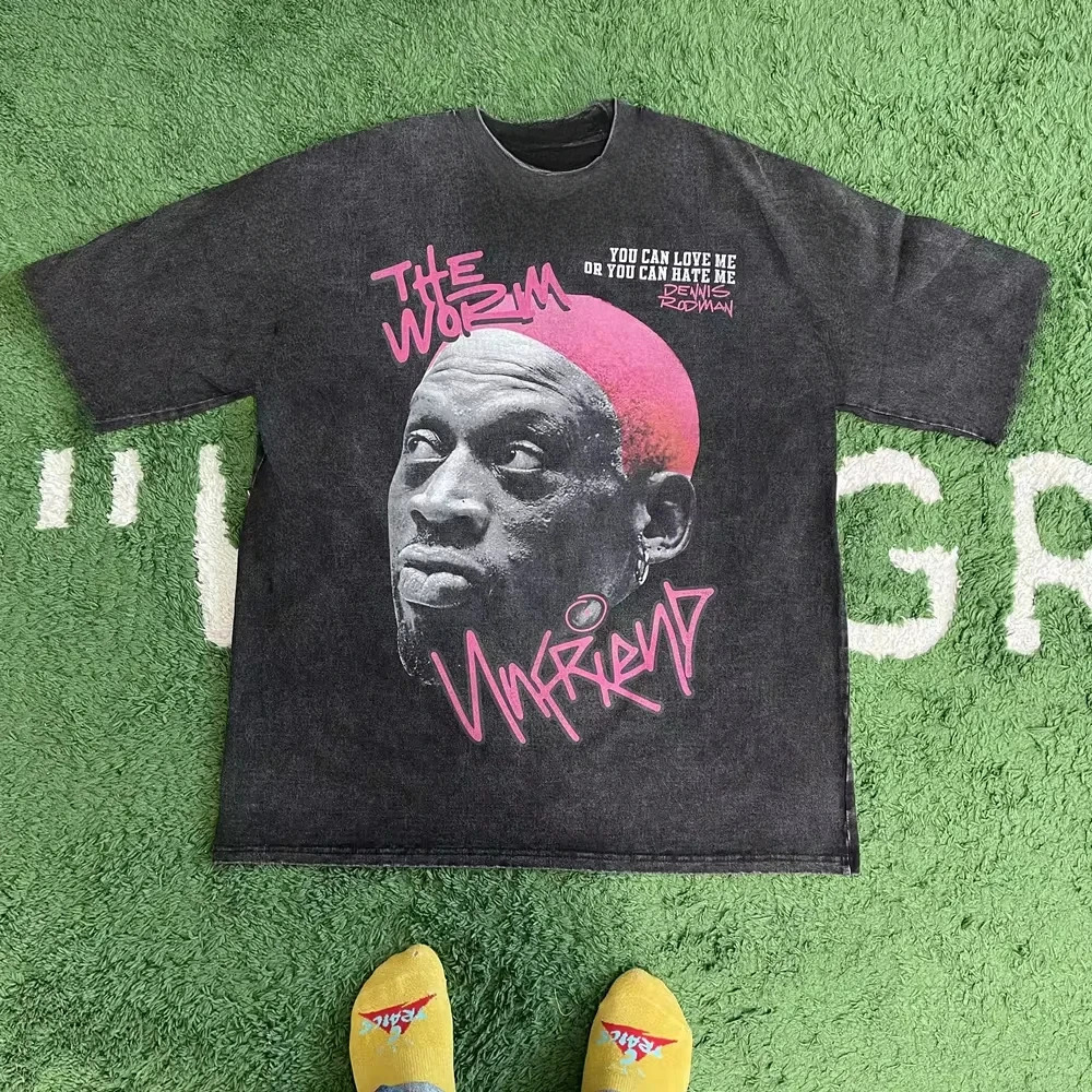 Frog Drift Fashion Vintage Loose Basketball Graphic Retro Washing Summer Dennis Rodman Oversized Tee T-shirt Tops Men Women 250401
