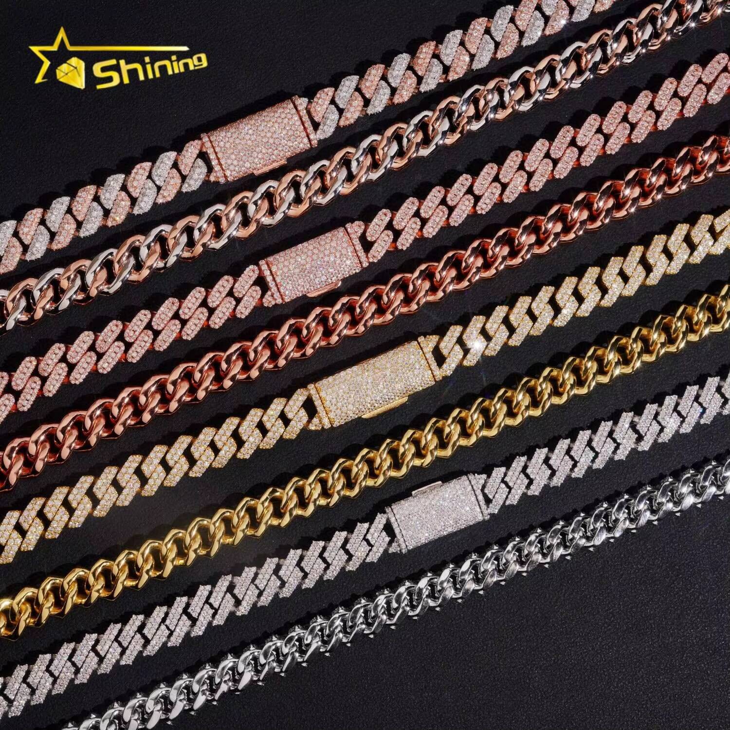 Hip Hop Popular Iced Out High Quality Rose Gold 10mm 925 Silver Moissanite Cuban Link Chain