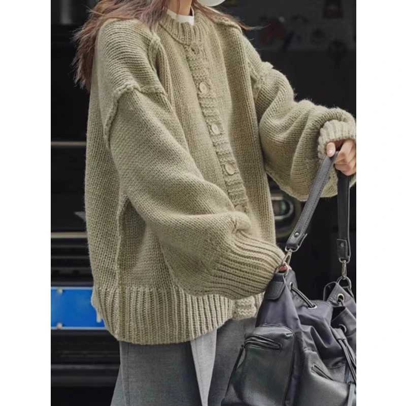 Autumn and Winter Fashion Womens New Womens Crew Neck Cardigan Sweater Casual Button Singlebreasted Knitwear TopT251101