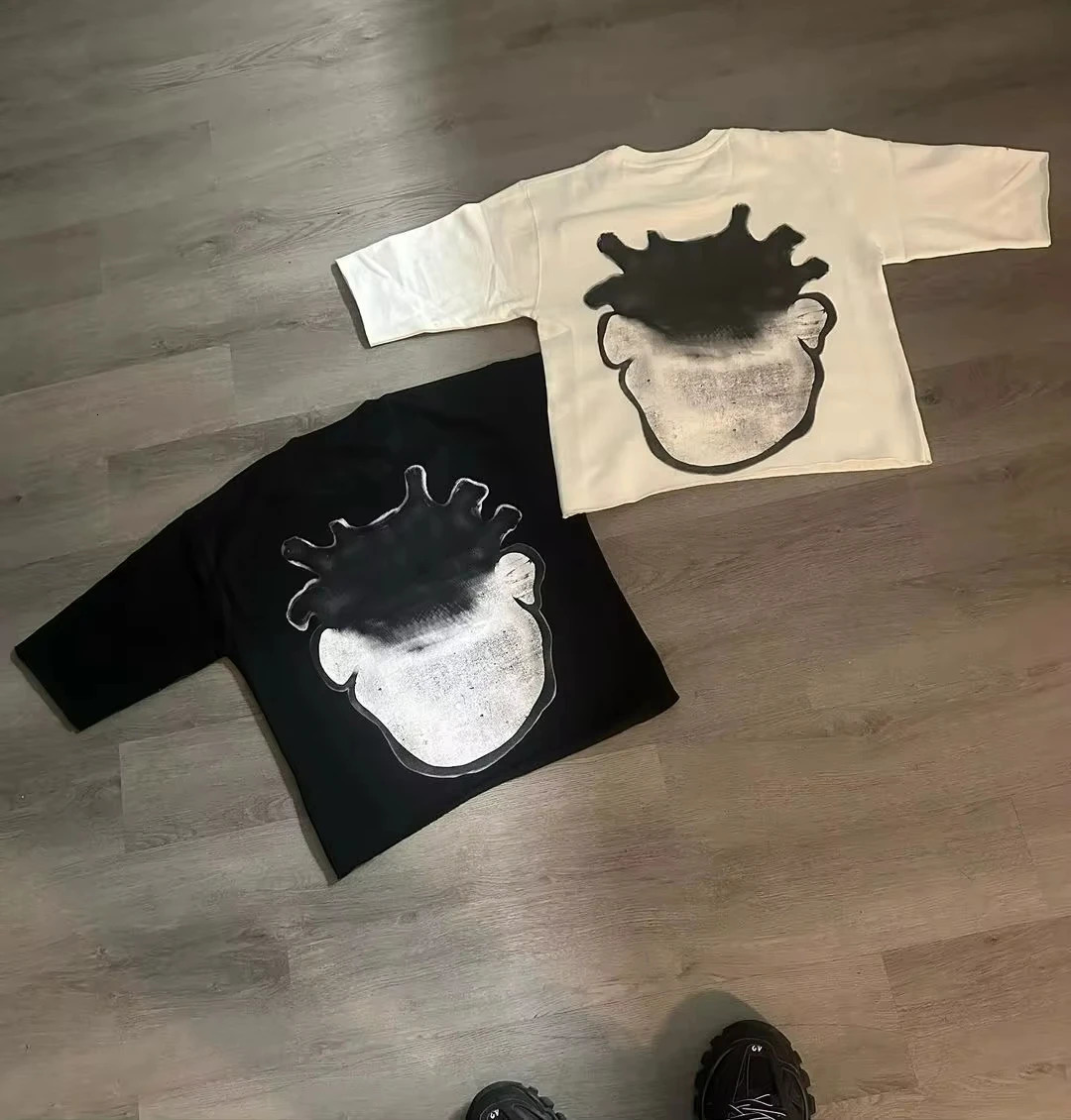 Street Clothing Y2k Large Cartoon Pattern Tshirt Hip Hop Harajuku Fashion Mens Casual Round Neck Gothic Short Sleeve Top 250322Z