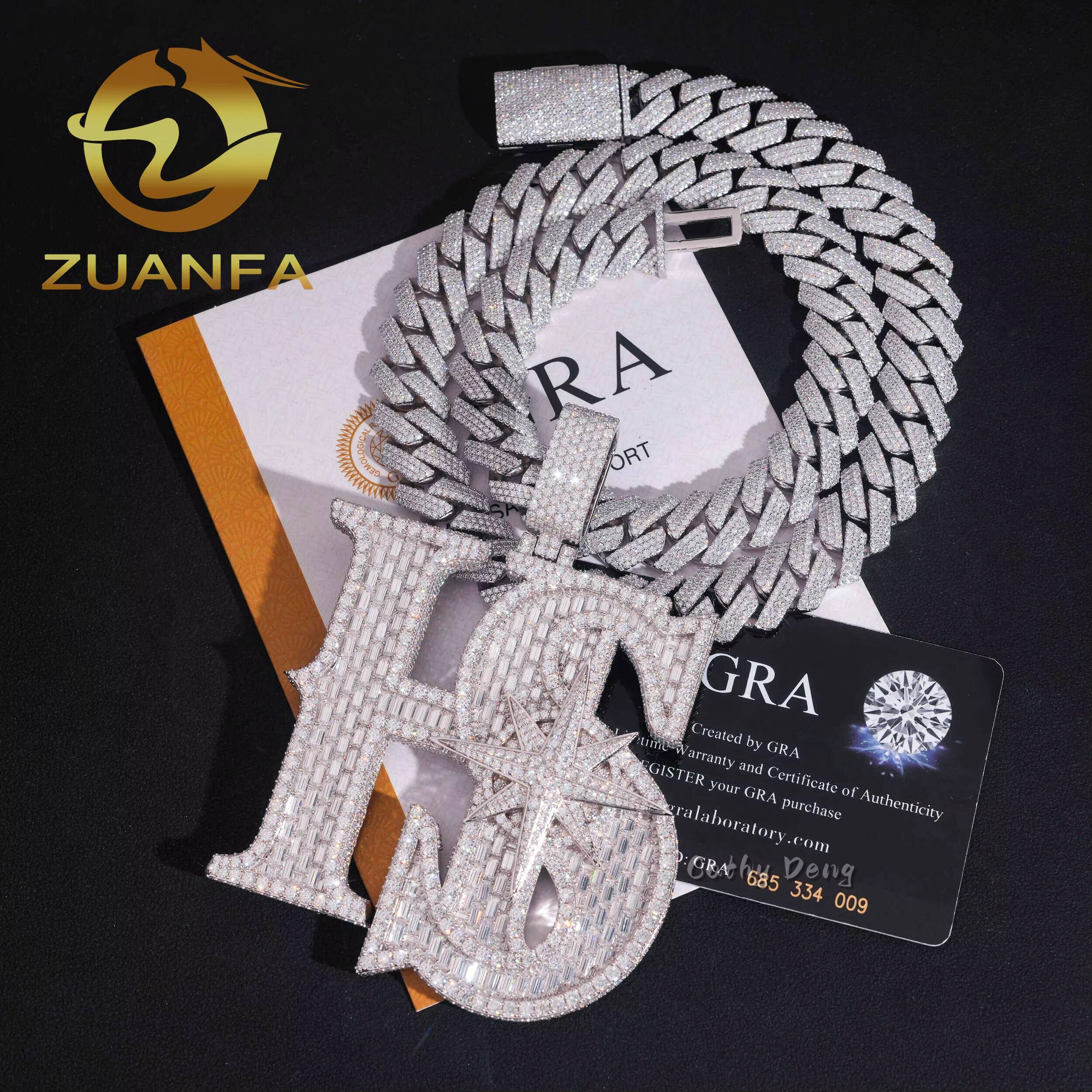 Custom Hip Hop Jewelry Iced Out Moissanite Chain Pendant 925 Silver Moissanite Name Pendant Pass Diamond Tester