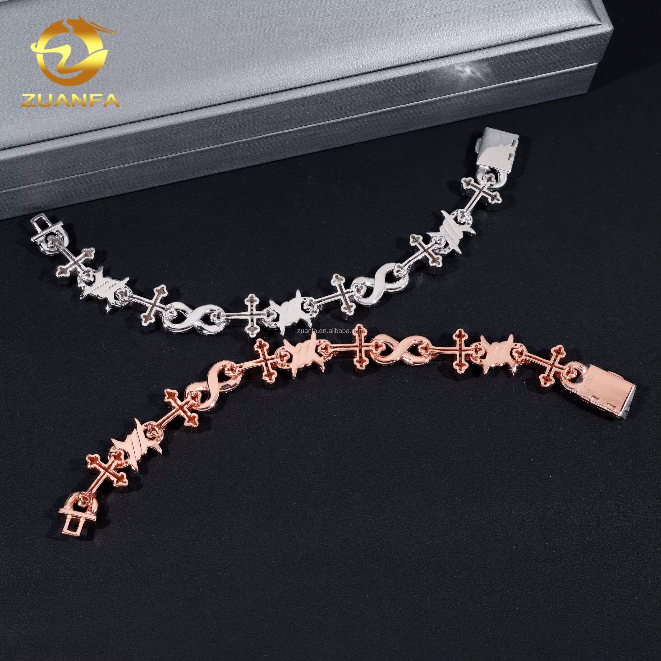925 Silver VVS Moissanite Diamond New Arrival Hip Hop Style Jewelry Custom Iced Out CrossThorn Infinity Cuban Link Bracelet