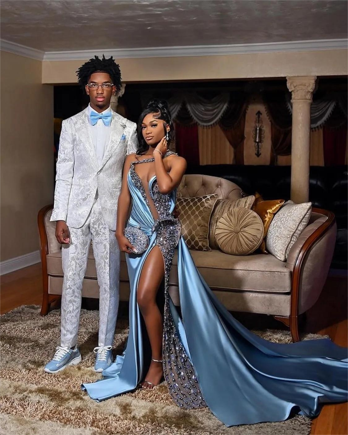 Sky Blue Mermaid Prom Dresses One Shoulder Beaded Satin Sequined Evening Formal Party Second Reception Birthday Gowns Dress For Special Occasions