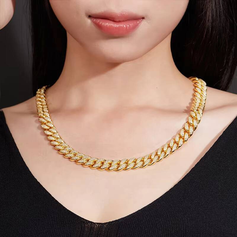 925 Silver Luxury Moissanite Necklaces 12MM Full Diamond Cool Hip Hop Cuban Style Mens Fashion Jewelry