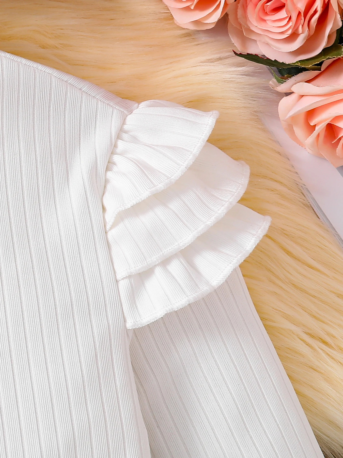 Spring and Autumn Childrens 2piece Fashion Casual Clothing White High Collar Long Sleeve Flight Pajama TopSolid Color Aline Skiboard 250325z