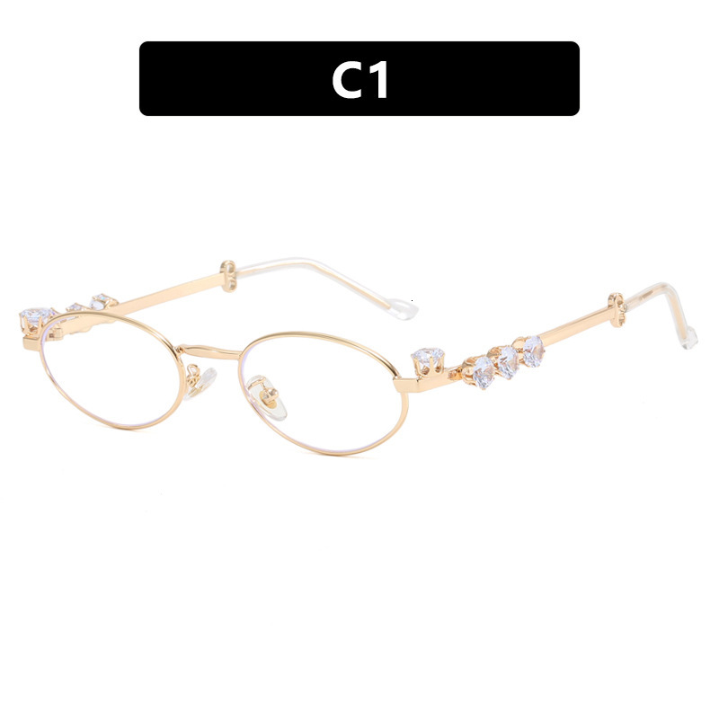 Diamond Inlaid Oval Metal Pearl Small Frame Eyeglass Frame, High-End Natural Color, Can Be Matched With Degree Myopia Flat Lenses