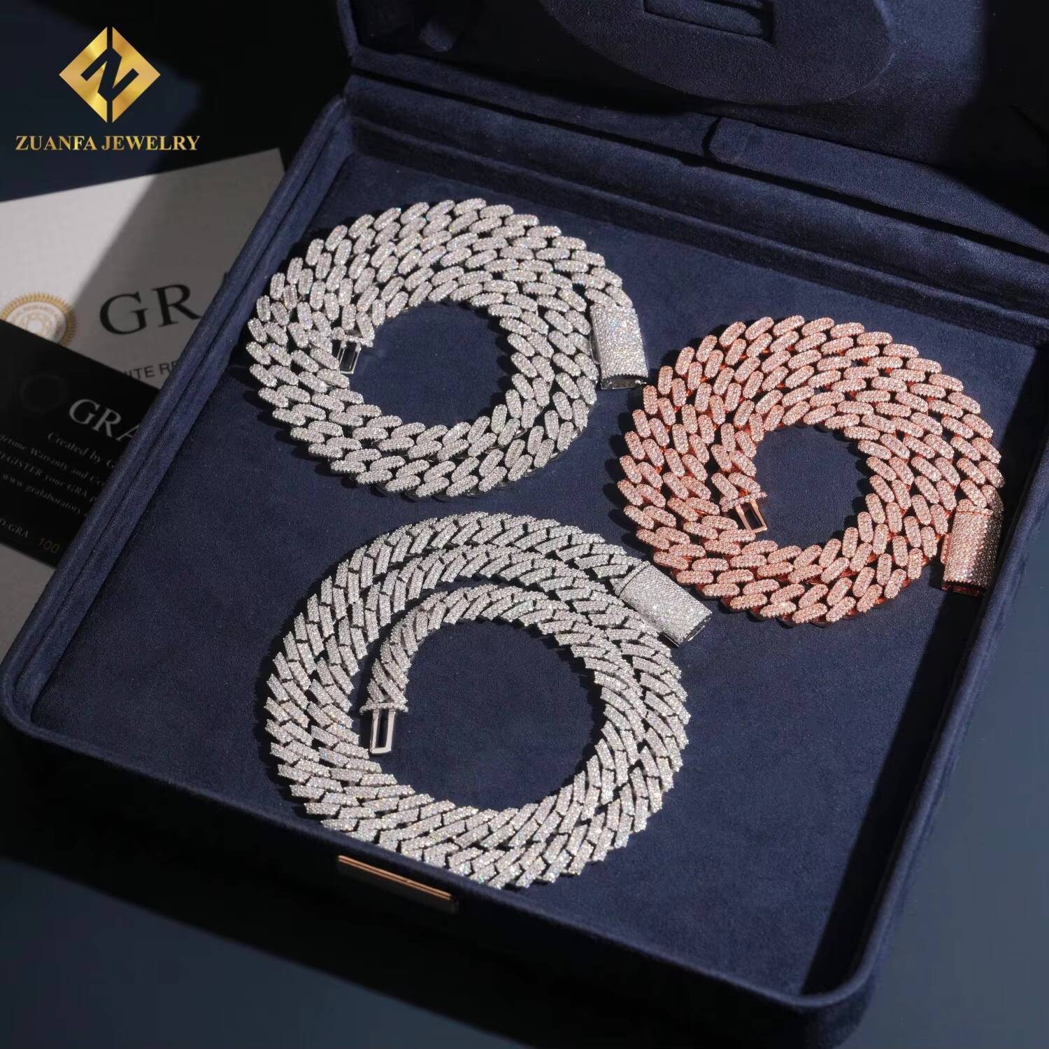 Wholesale Price Hip Hop Men Rose Gold Miami Necklace in 925 Silver 10mm Iced Out Moissanite Cuban Link Chain Rock Jewelry