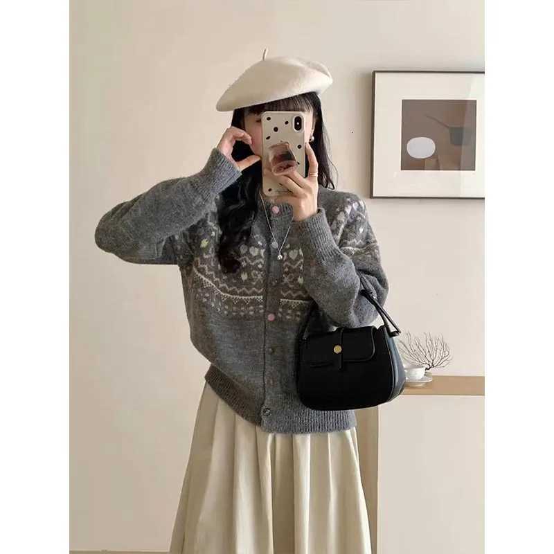 Womens Clothing Fashion Allmatch Patchwork Knit Cardigan Autumn Winter New Casual Loose Long Sleeve Button Sweaters Lady TopsT251101