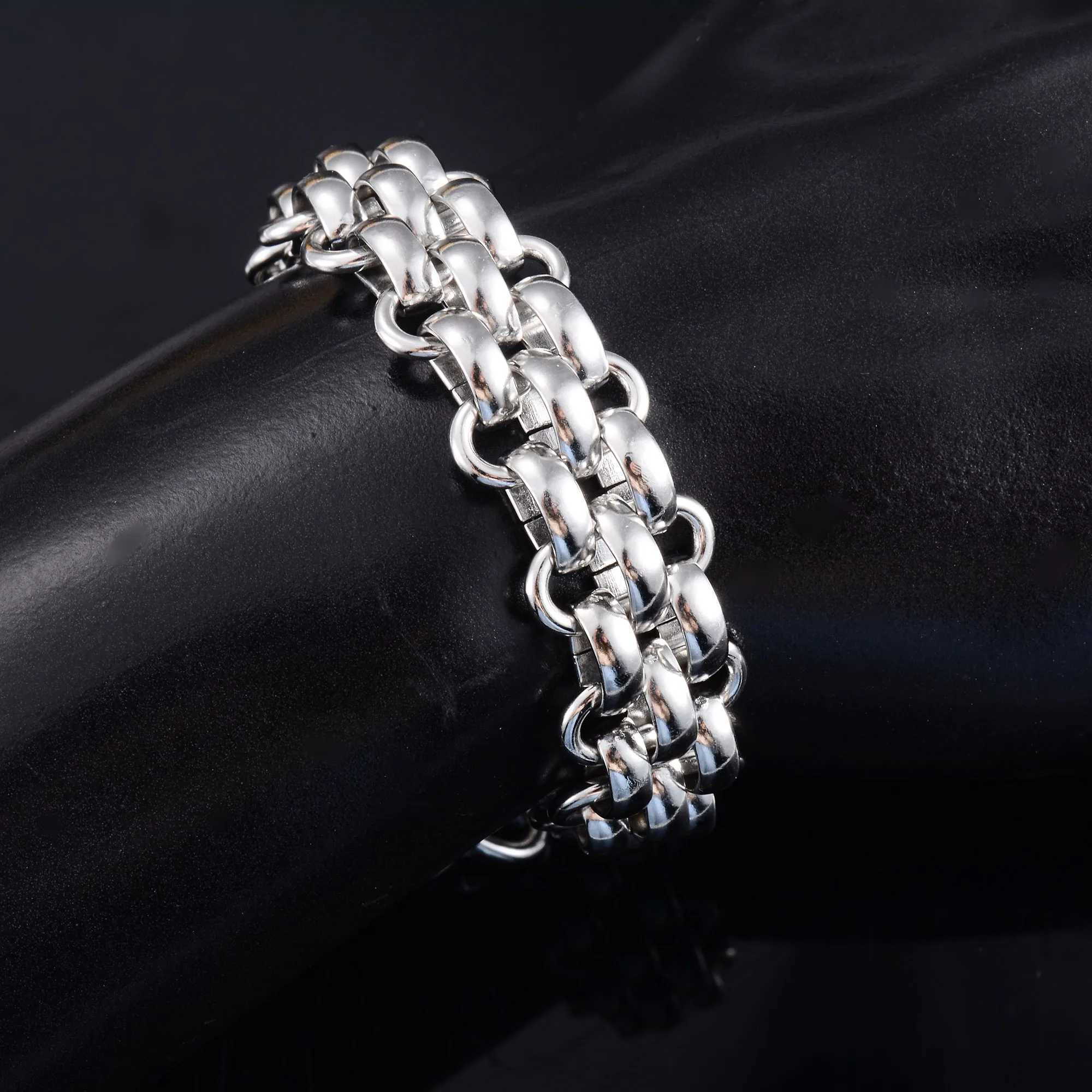 13.5mm wide heavy-duty stainless steel bracelet block chain mens punk bracelet hip-hop boy ankle wristband metal jewelry Y250329