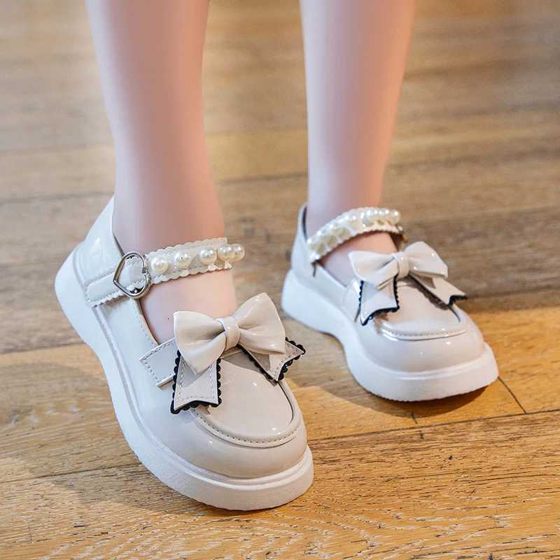 Princess Wedding Leather Shoes Kids Bowknot Flats Pearls Children Girl Dance Glitter Sweet Shoes Fashion Girls Party Dance ShoesT251101