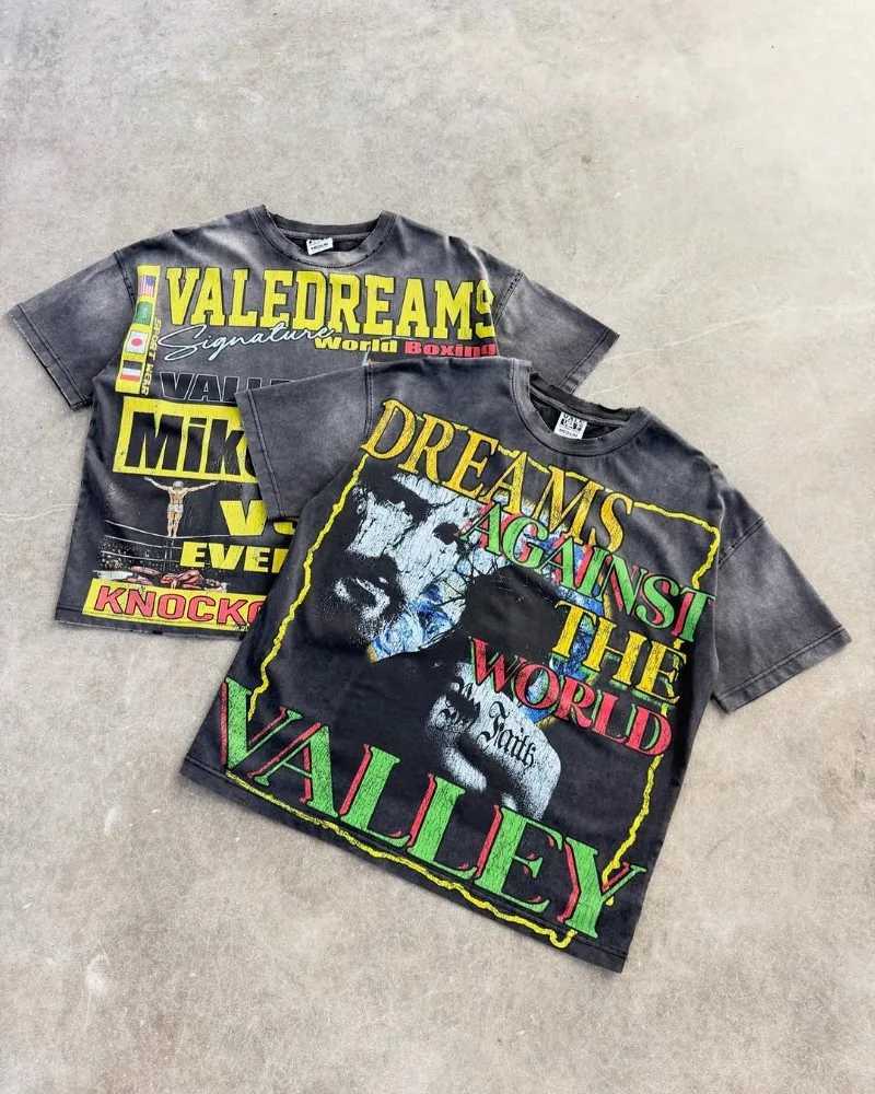 European and American Trendy Brand VALLEY Strtwear Tops Men Retro Harajuku Y2K Super Large T-shirt Loose Casual Short SlvesC250418
