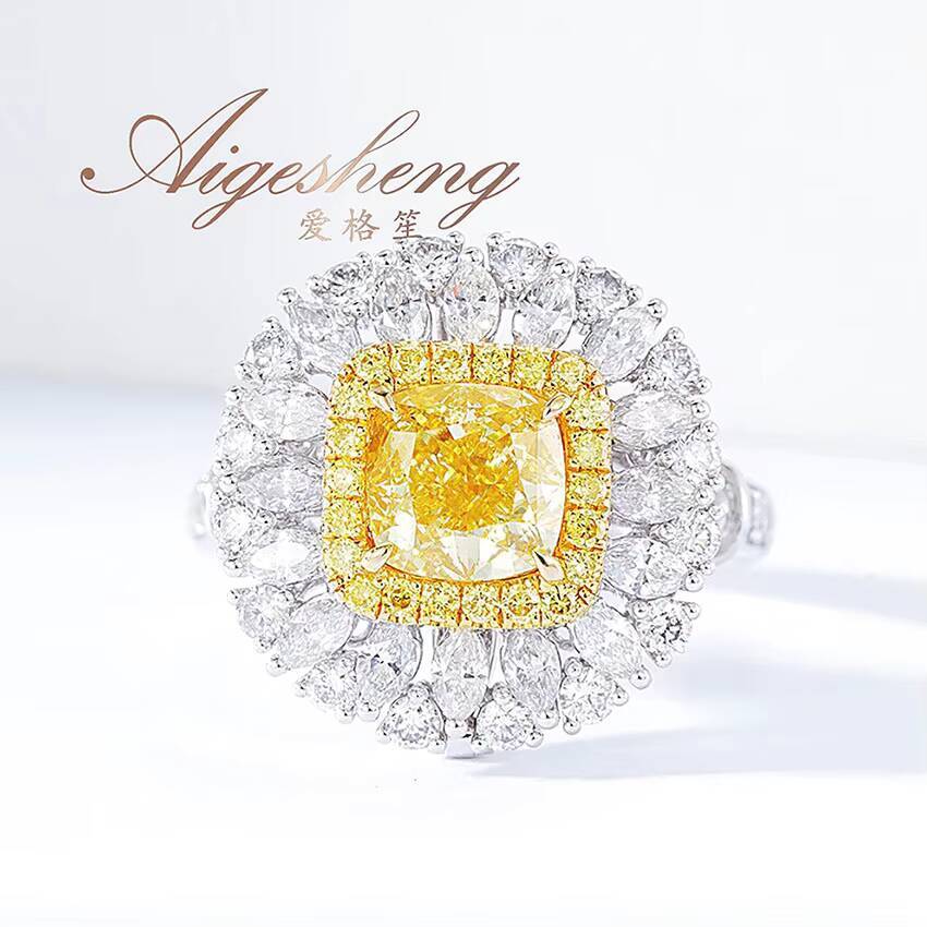 Aigesheng Jewelry 18K Real White Gold and Natural Water Drop Diamonds and Natural Yellow Diamond High Luxury Ring for Women