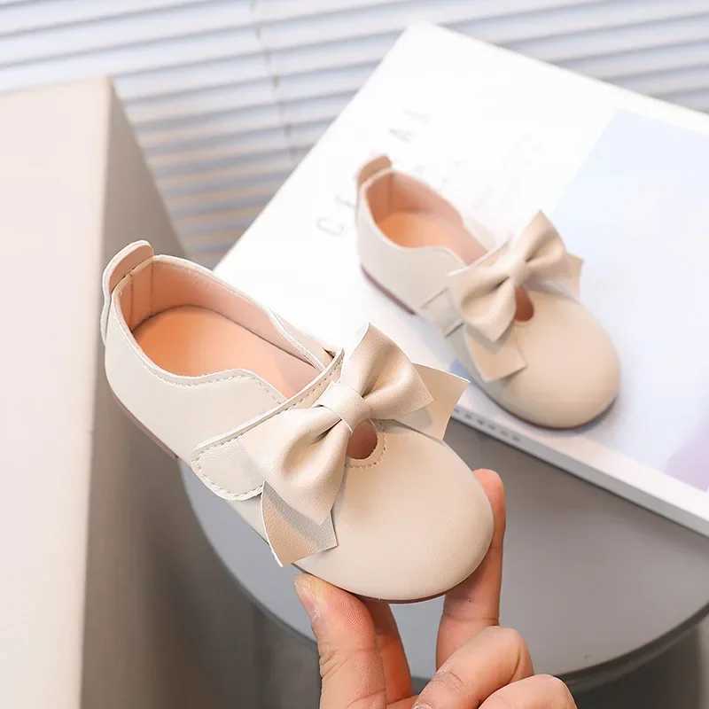 Children Leather Shoes with Bowknot Roundtoe Solid Color Soft Kids Casual Shoes Sweet Princess Girls Flats Moccasin ShoesT251101