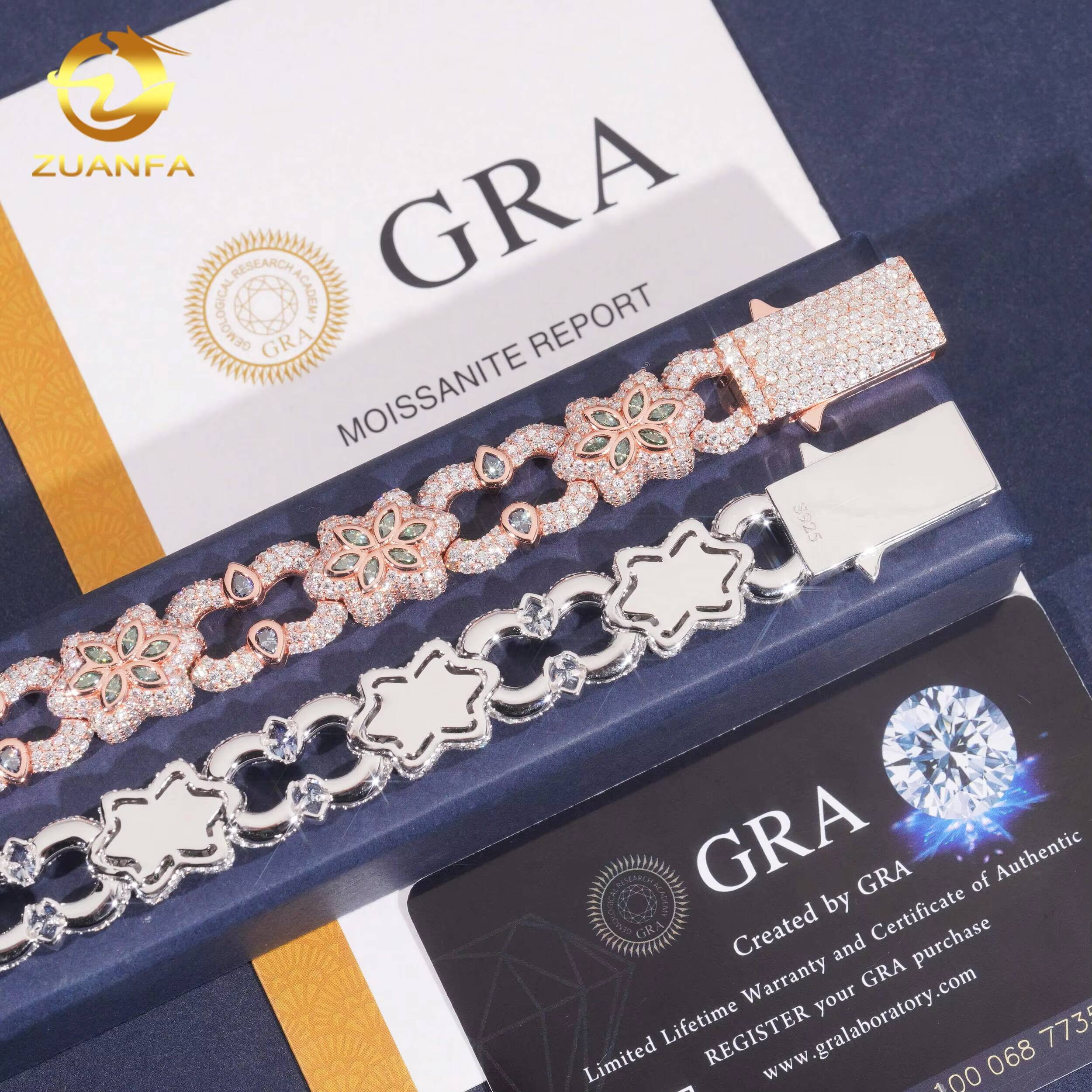 Big Lock Royal Blue Hip Hop Jewelry Moissanite Cuban Bracelet 925 Silver Rapper Jewelry Moissanite Bracelet