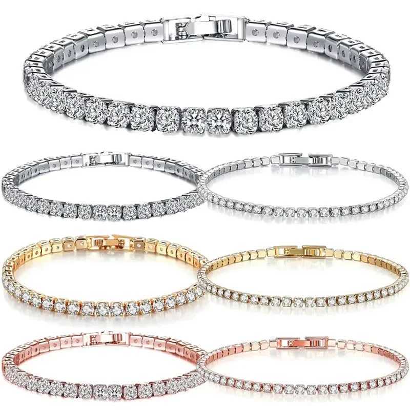 New Exquisite Tennis Bracelet 925 Pure Silver Hip Hop Trend Gold Womens and Mens Bracelets Crystal Jewelry Gifts Y250329